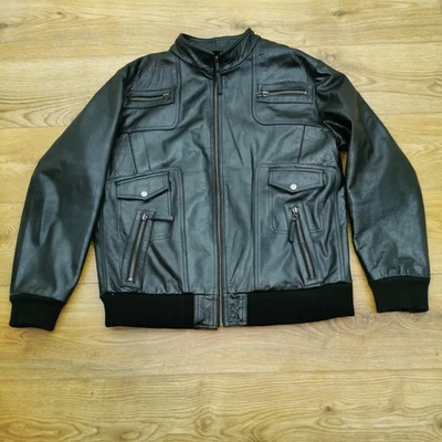 Aviatrix Bomber Leather Jacket Mens 3XL XXXL Black Motorcycle Biker - Image 1 of 4