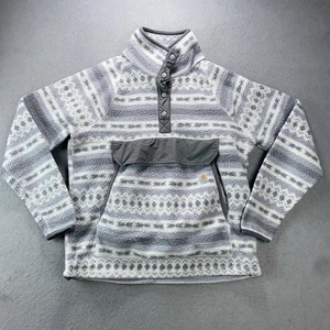 Pullover polar Carhartt para mujer M blanco púrpura azteca ajuste relajado 1/4 T-Snap - Imagen 1 de 7