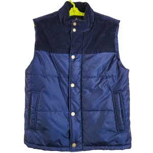 Brooks Brothers Size Medium Corduroy Trim Navy Blue Puffer Vest Primaloft Tartan - Picture 1 of 10