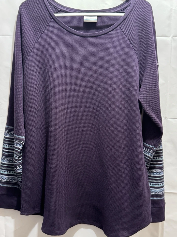 Columbia Sportswear длинным рукавом фиолетовый топ с полосками на рукавах Sz 1 X свитер - Изображение 1 из 4