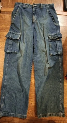 VTG 90s Guess Jeans Men’s 33x32 Baggy Cargo Denim Wide Leg Skater Hip Hop USA - Image 1 of 4