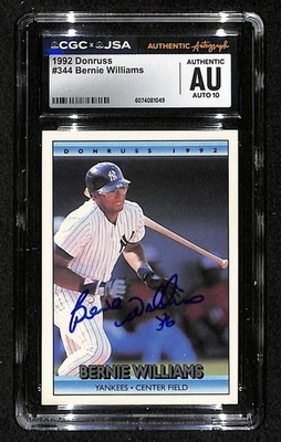 Tarjeta Donruss 1992 firmada/automática Bernie Williams #344 Yankees CGC/JSA 200530 Foto 1 de 2