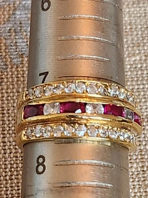 Anillo de plata esterlina 925 simulado rubí rojo corte princesa para hombre talla 7,5 banda Foto 1 de 4