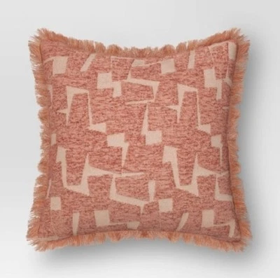 Threshold Set Of 4 Toss Pillows Coral Geometric Design With Fringes 18 X 18in - Image 1 of 2