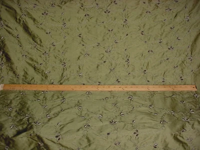 14Y KRAVET 24634 LODEN GREEN EMBROIDERED SILK FLORAL VELVET UPHOLSTERY FABRIC - Image 1 of 4