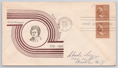 US #849 Marth Washington 1 1/2 Cent Coil Pair Prexie Prexy 1939 Reich FDC 849-25 - Image 1 of 2