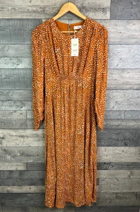 Mango MNG Midi Dress Size Large Yellow Mustard Animal Spot Boho Smock Long - Picture 1 of 10