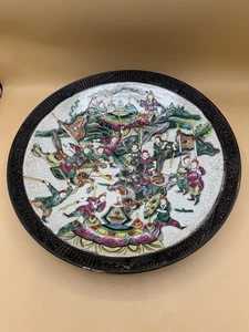 Antique Chinese Nanking Warriors Famille Verte Porcelain Charger Plate 37cm - Picture 1 of 10