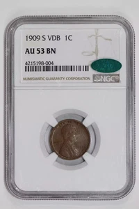 1909-S VDB LINCOLN WHEAT CENT NGC AU53 BN CAC - VERY PQ! - Picture 1 of 2