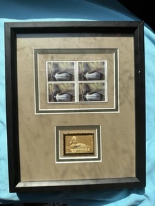 RARE Ducks Unlimited Framed 2009 Block Of Four $5 Duck Stamps With Gold Stamp - Bild 1 von 8