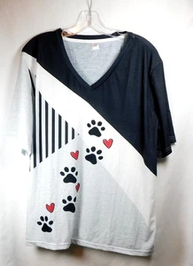 Nuevo Pullover Para Mujer Negro/Gris/Blanco con Diseño Estampado de Pata Cuello en V Talla 5X - Imagen 1 de 3