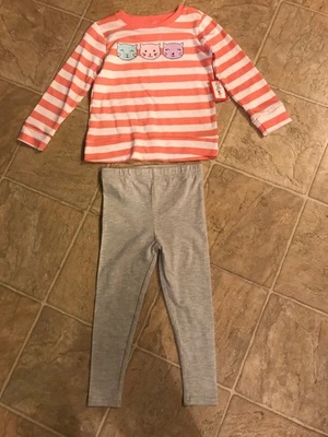 Niñas 2 Piezas Rayas Caras de Gato Gris Jaspeado Leggings Talla 3T Kidgets Foto 1 de 3