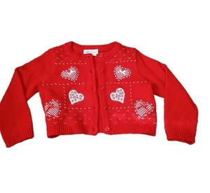 Bonnie Jean Girls Red Heart Knit Sweater Cardigan Button Up Size 5 Valentine's - Picture 1 of 8