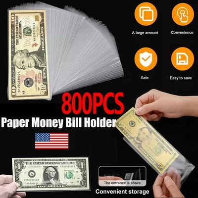 800 Pcs 4 Sizes Currency Sleeves - Clear, Stamp Protectors, Trading Card Ready - Image 1 of 4