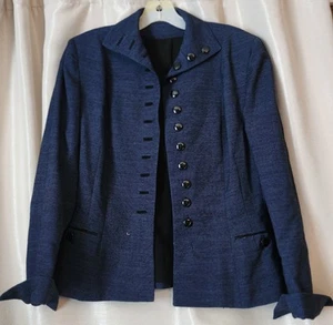 Vtg 40s Women's Blazer Suit Jacket M Medium Blue Black Fitted Button Up Lined - Picture 1 of 9
