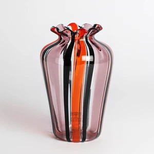 Vaso in vetro di Murano Fratelli Toso 1960-70 circa a canna rosso nero Venezia - Foto 1 di 4