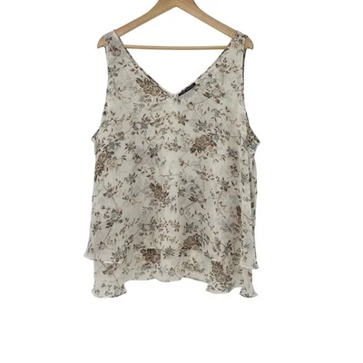 Camiseta sin mangas Lane Bryant floral sin mangas en capas marfil marrón azul talla grande Foto 1 de 4