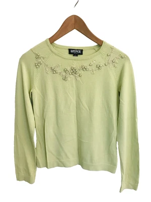 Suéter tejido para mujer KASPER Petite P verde floral bordado manga larga Foto 1 de 4