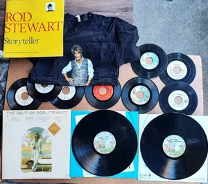 ROD STEWART rock memorabilia lot: T-SHIRT, BOOKLET & RECORDS - Picture 1 of 5