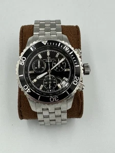 OCEANAUT MEN'S ACQUADOR CHRONOGRAPH STEEL WATCH BLACK DIAL Swiss 200M Near Mint - Picture 1 of 9