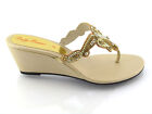 Womens Low Wedge Diamante Toe Post Ladies Sparkly Dressy Party Sandals Size 3-9