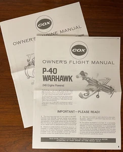 COX .049 P40 WARHAWK AIRPLANE OWNERS FLIGHT INSTRUCTION AND 049 ENGINE MANUAL - Picture 1 of 1