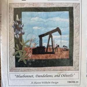 Quilt Ideas Pattern Texas Proud Bluebonnet Oilwells Applique Wall Hanging - Picture 1 of 5