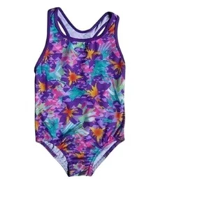 Speedo Girls One-Piece Swimsuit Size 12 Tropical Floral Print Purple Nylon/Spand - Picture 1 of 4