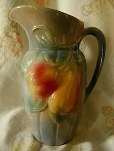 Vintage Royal Copley Pottery Ceramic Blue 8" Pitcher Apples And Pears - Picture 1 of 6