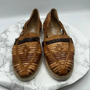Visar mexikanische Leder-Flats braun und hellbraun Huaraches - 9,5 - Bild 1 von 8