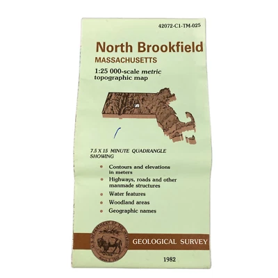 USGS Mapa Topográfico 1982 Encuesta 30"x60" MA North Brookfield 42072-C1-TM-025 Foto 1 de 4