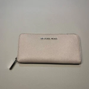 Michael Kors Jet Set Leather Wallet Blush/Beige Medium Zip Around Classic Beauty - Picture 1 of 8