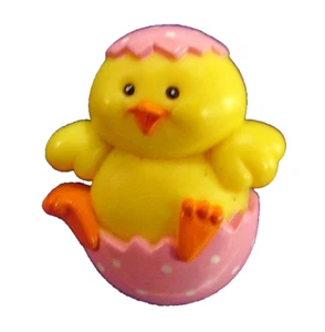 Russ PIN Easter Vintage DUCK CHICK EGG SHELL Pink Polka Dot 1980s Holiday Brooch - Picture 1 of 2