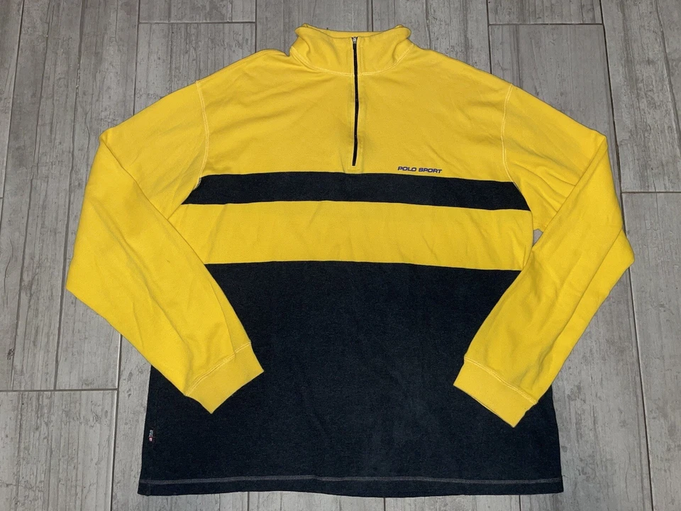 Винтажный Polo Sport Ralph Lauren 1/4 молнии пуловер желтый Más в США б/у размер XL - Изображение 1 из 4