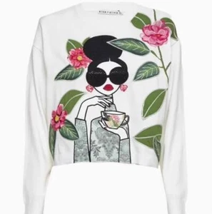 Alice + Olivia Gleeson Embroidered Wool Knit Top Sweater Pullover Blouse - Picture 1 of 22