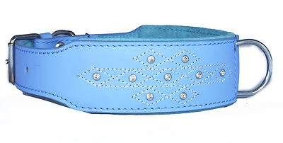 Blue Diamante Stitch Leather Dog Collar Staffy Collar Staffordshire Bull Terrier - Image 1 of 4