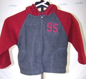 Oshkosh Jacket Coat Boys 4 XS Gray Red Fleece Hoodie Zipper Fall Spring Kids - Picture 1 of 8