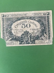 Monaco 50 Centimes 1920 Uncirculated Banknote, Fine Condition - Picture 1 of 6