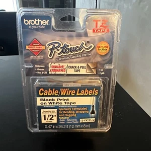 Brother P-Touch TZ FX-231 BLACK Print on WHITE 1/2” Cable/Wire Labels TAPE NEW - Picture 1 of 3