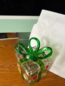 Vintage Hard Plastic Acrylic Holiday Present Candy Box w/Magnetic Lid 3''x3' - Picture 1 of 5