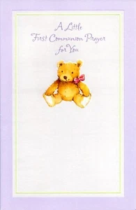 Tarjeta de COMUNIÓN religiosa oso de peluche, púrpura, bendeciéndote, de American + sobre - Imagen 1 de 4
