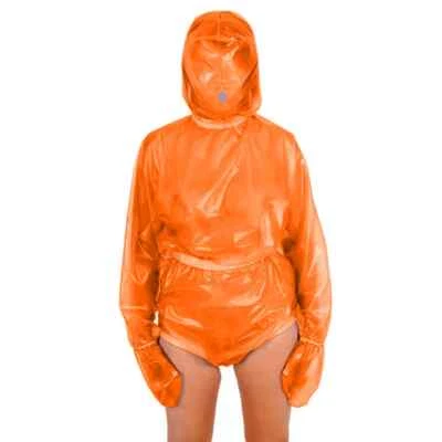 Masked Hooded Transparent Bodysuit Long Sleeve PVC Jumpsuit Back Zipper Bodysuit - Image 1 of 4
