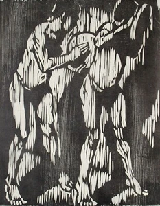 Gerald Anthony Coles (1929-2004) Woodcut. Male nude figures playing tambourines - Picture 1 of 3