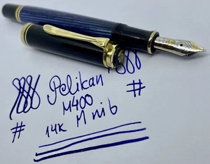 1990's PELIKAN M400/M600 Souverän BLUE STRIATED Fountain Pen-14k M Nib-Restored - Picture 1 of 24