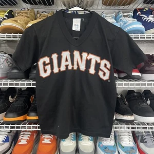 Vintage 90s Youth Majestic San Francisco Giants Black V Neck T Shirt Size M - Picture 1 of 5