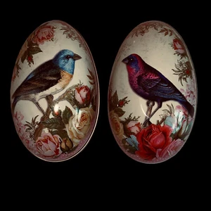 Vintage Birds and Flowers Design Metal Egg Decoration Gift Jewellery Trinket Box - Picture 1 of 24