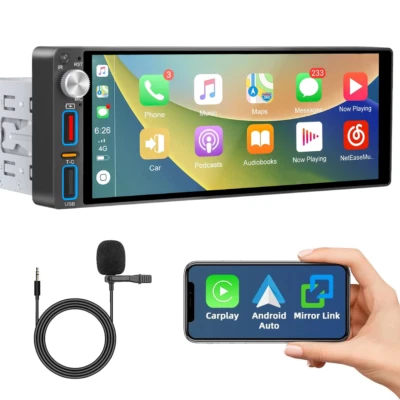 Single Din Car Stereo Wireless Apple CarPlay 6.9 touchscreen Bluetooth Radio USB - Image 1 of 4