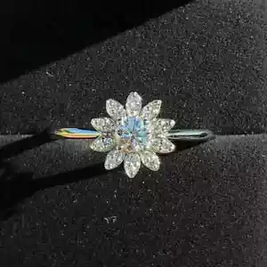 2Ct Round Cut Real Moissanite Flower Style Engagement Ring 925 Sterling Silver - Picture 1 of 6