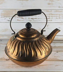 Vintage Rome Metal Ware Copper Tea Kettle Wood Handle 9" x 8" Use for Home Decor - Picture 1 of 20