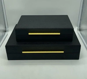 Juego de 2 cajas decorativas de cuero sintético negro Shagreen, gran almacenamiento de anidación - Imagen 1 de 13
